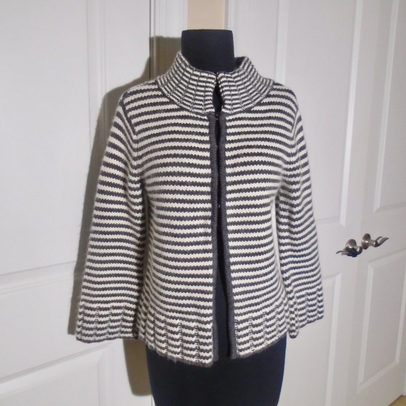 TALBOTS Merino/Angora Striped Cropped Cardigan SP - Picture 2 of 8